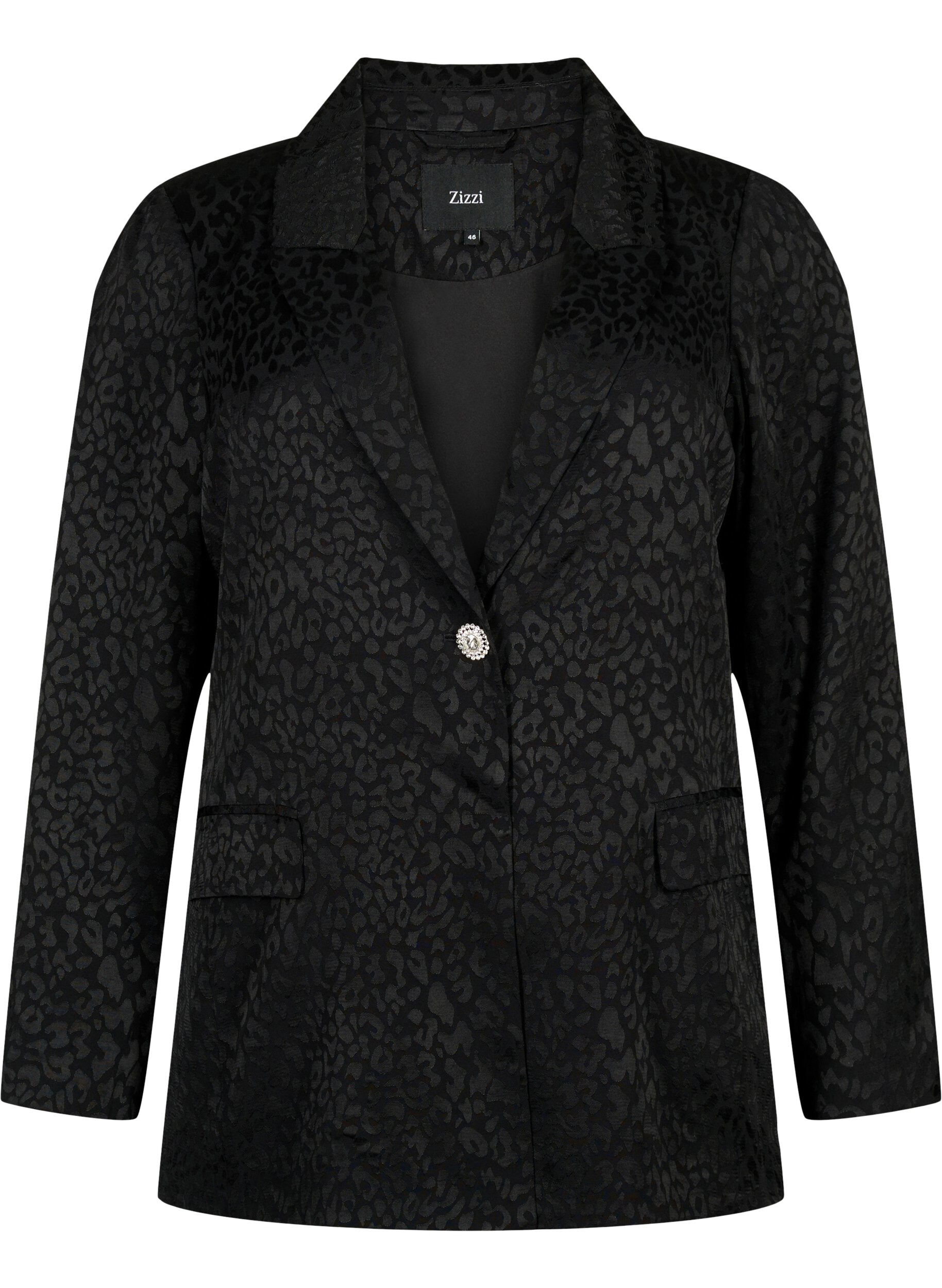 Zizzifashion Tone-on-tone jacquard blazer in viscose, Black, Packshot image number 0