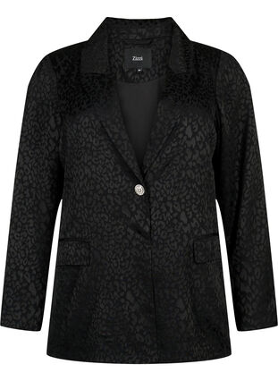 Tone-on-tone jacquard blazer in viscose, Black, Packshot image number 0
