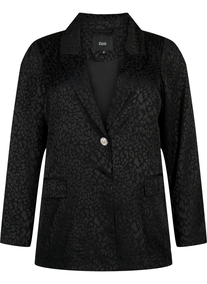 Tone-on-tone jacquard blazer in viscose, Black, Packshot image number 0
