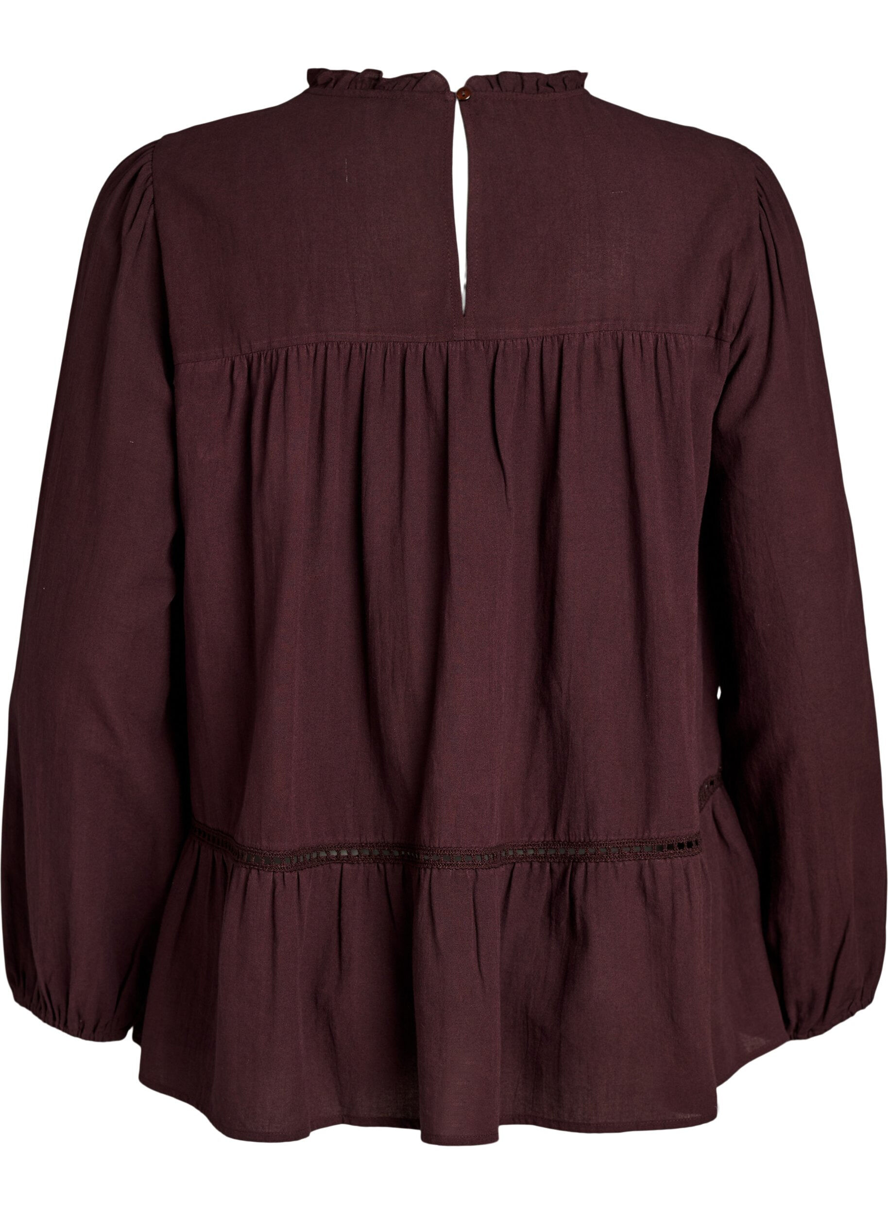 ZizzifashionBlouse with embroidery and eyelet embroidery trim, Dark Bordeaux, Packshot image number 1