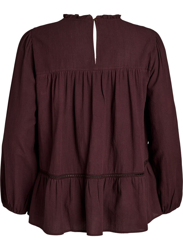 Blouse with embroidery and eyelet embroidery trim, Dark Bordeaux, Packshot image number 1