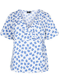 Cotton wrap blouse with floral print