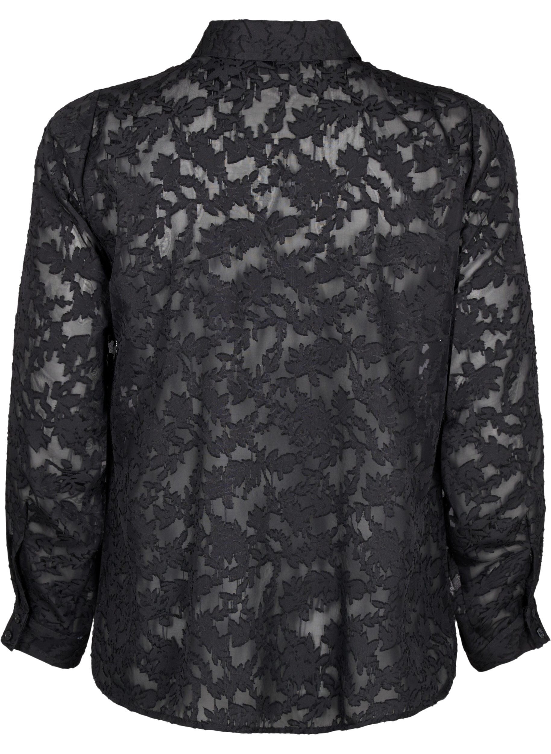 Zizzifashion Jacquard shirt with buttons, Black, Packshot image number 1