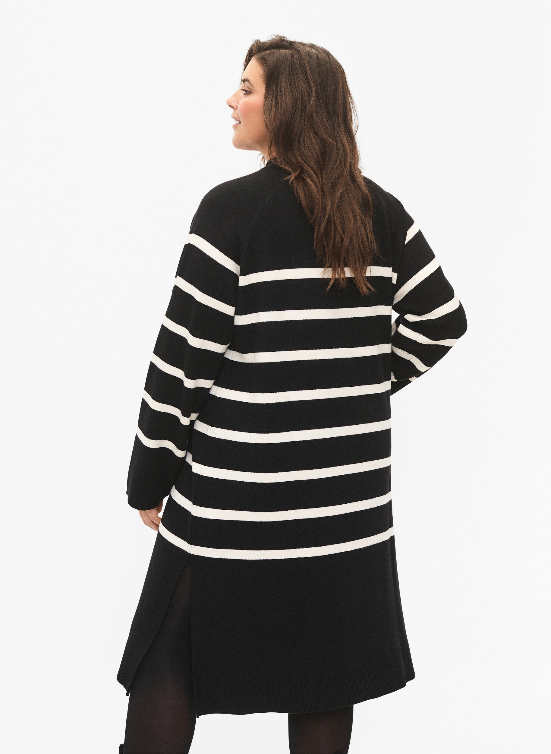 Zizzifashion Striped knit dress with turtleneck, Black Comb, Model image number 1