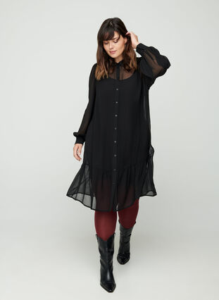 Long-sleeved dress with button fastening, Black, Model image number 2