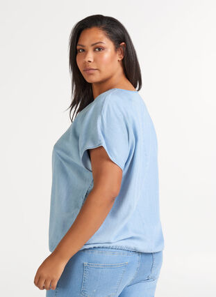Short-sleeved blouse, Light blue denim, Model image number 1