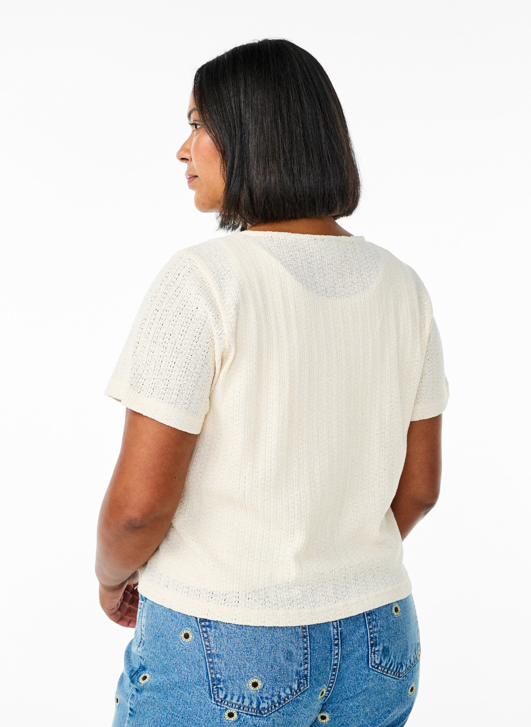 Zizzifashion Jersey cardigan with short sleeves, Vanilla, Model image number 2