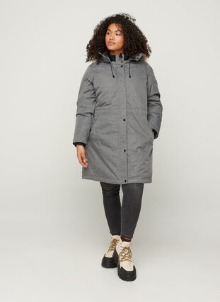 Waterproof winter jacket with a hood, Medium Grey Melange, Model image number 4