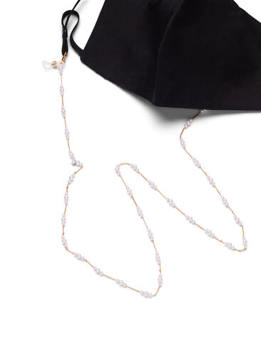 Gold-coloured multifunctional chain with pearls , Gold, Packshot image number 1