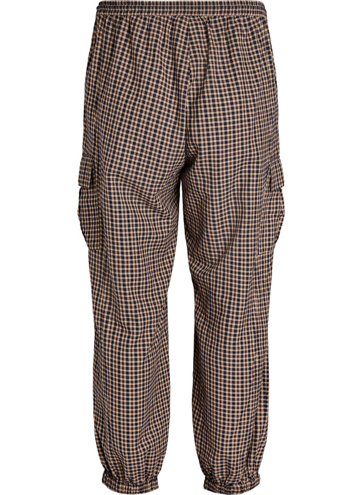 Checked cotton cargo trousers, Brown, Packshot image number 1
