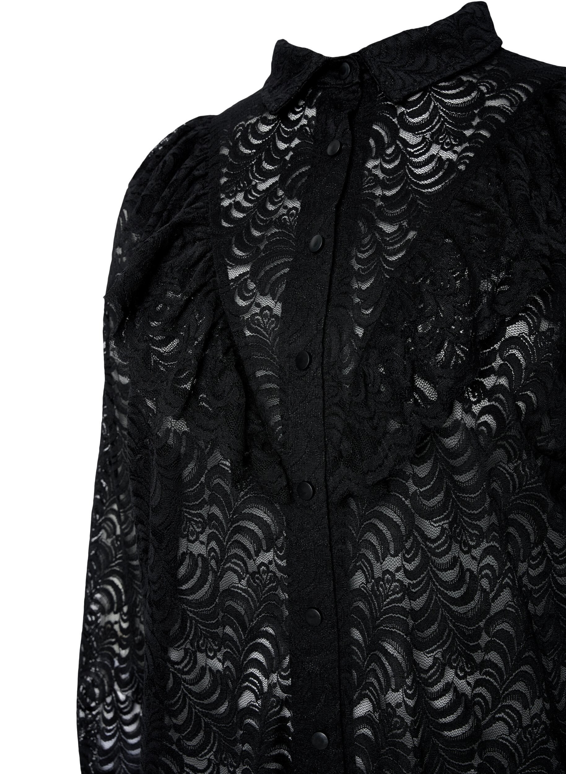 Zizzifashion Lace shirt dress with frills, Black, Packshot image number 2