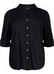 Shirt blouse with button closure in cotton-linen blend, Black, Packshot image number 0