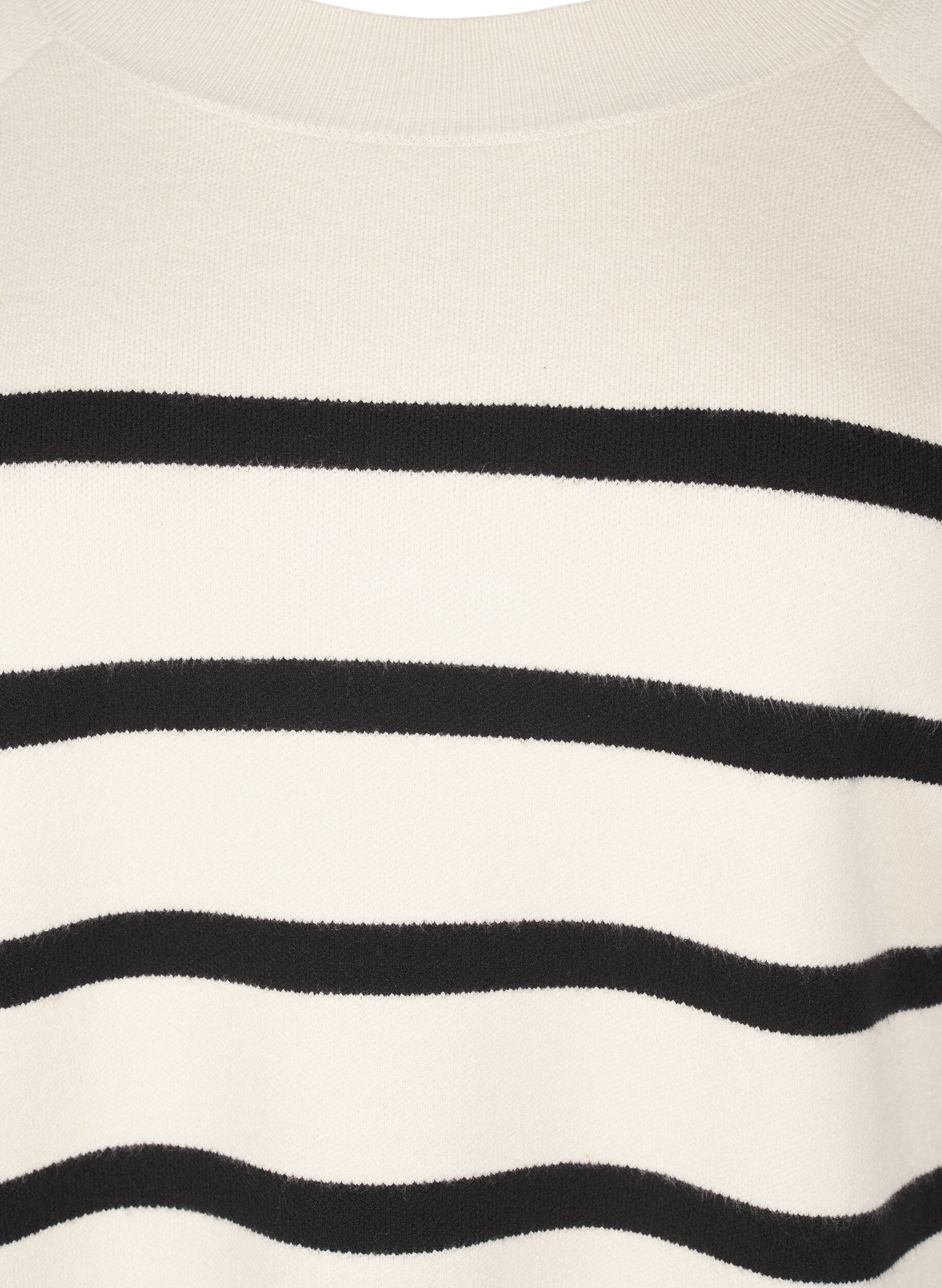 Zizzifashion Striped knitted blouse with round neck, Birch w. Black, Packshot image number 2