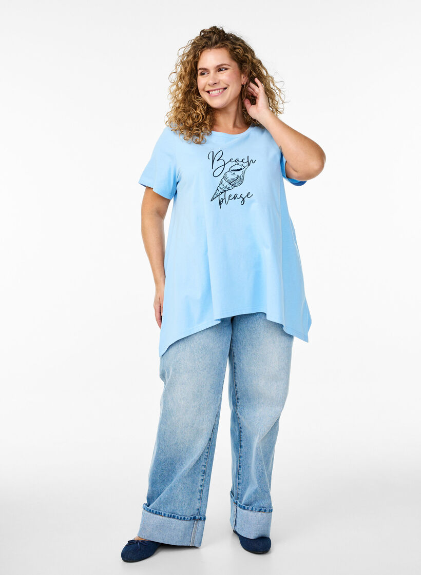 T-shirt with a round neck and A-line shape, Blue, Model image number 1