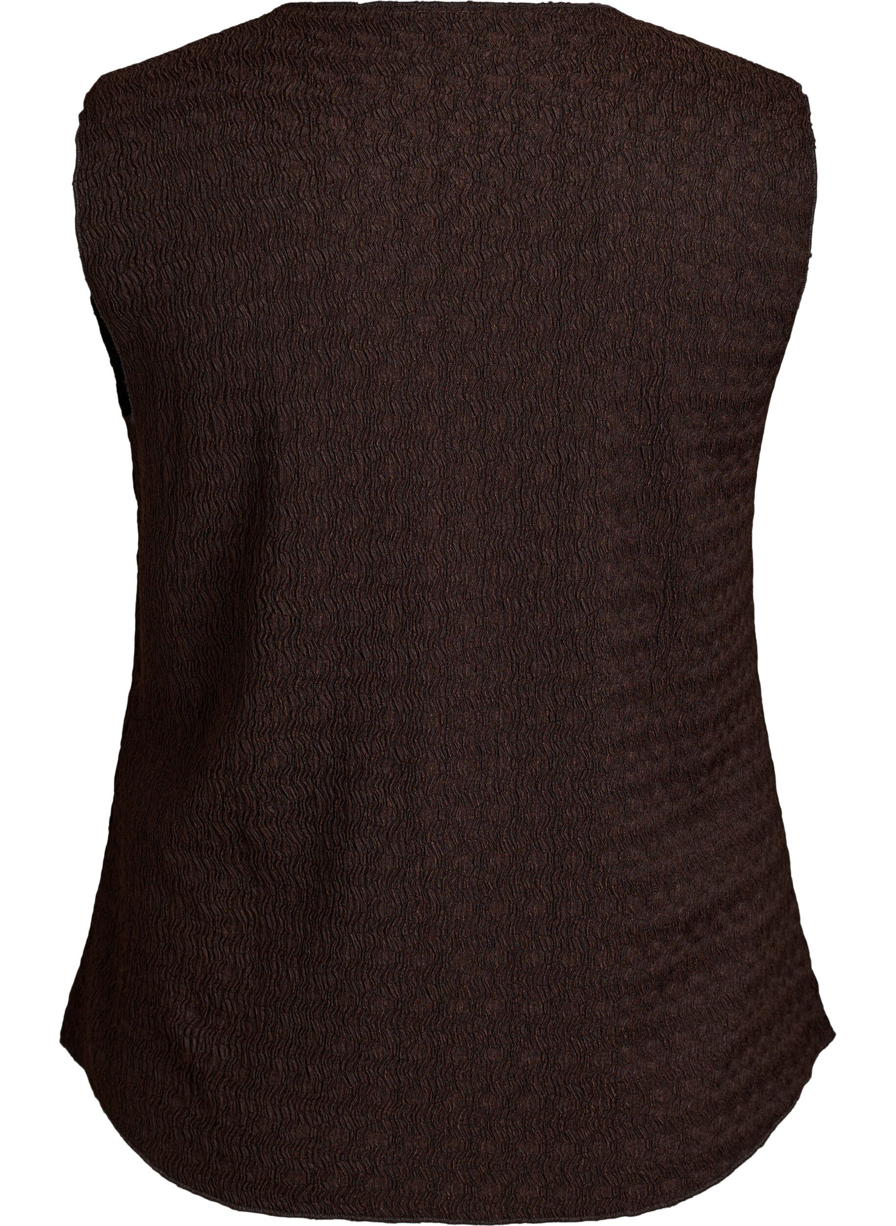 Zizzifashion Sleeveless top with a wavy texture and button fastening, Brown, Packshot image number 1
