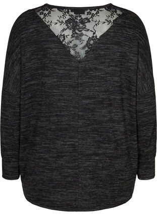 Long-sleeved blouse with lace, Dark Grey Melange, Packshot image number 1