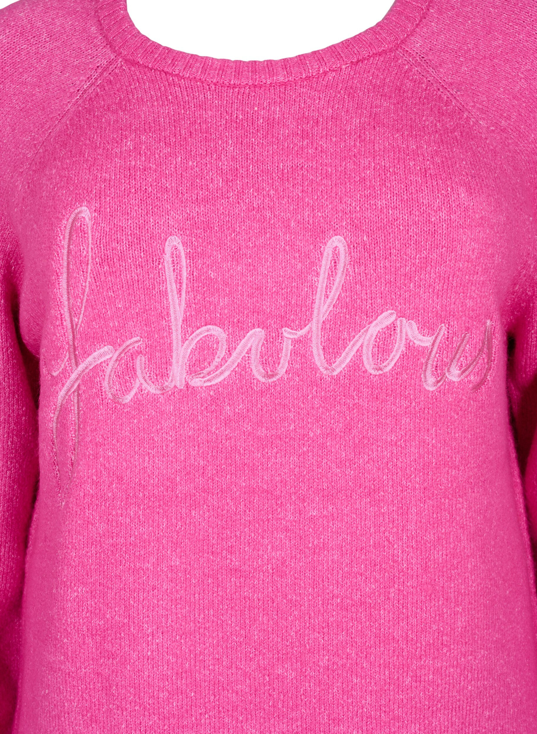 Zizzifashion Knitted blouse with embroidered text, Raspberry Rose, Packshot image number 2
