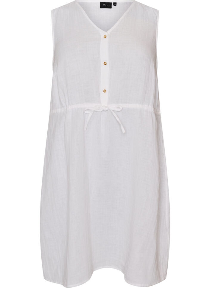 Sleeveless cotton muslin dress with tie string, White, Packshot image number 0