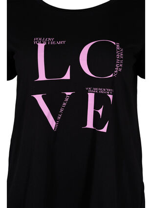 Cotton t-shirt with print, Black Cyclamen LOVE, Packshot image number 2