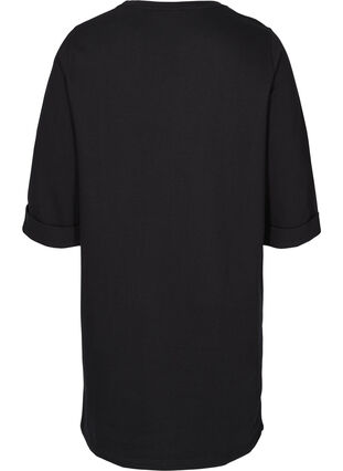 Cotton sweat dress with 3/4 sleeves and pockets, Black, Packshot image number 1