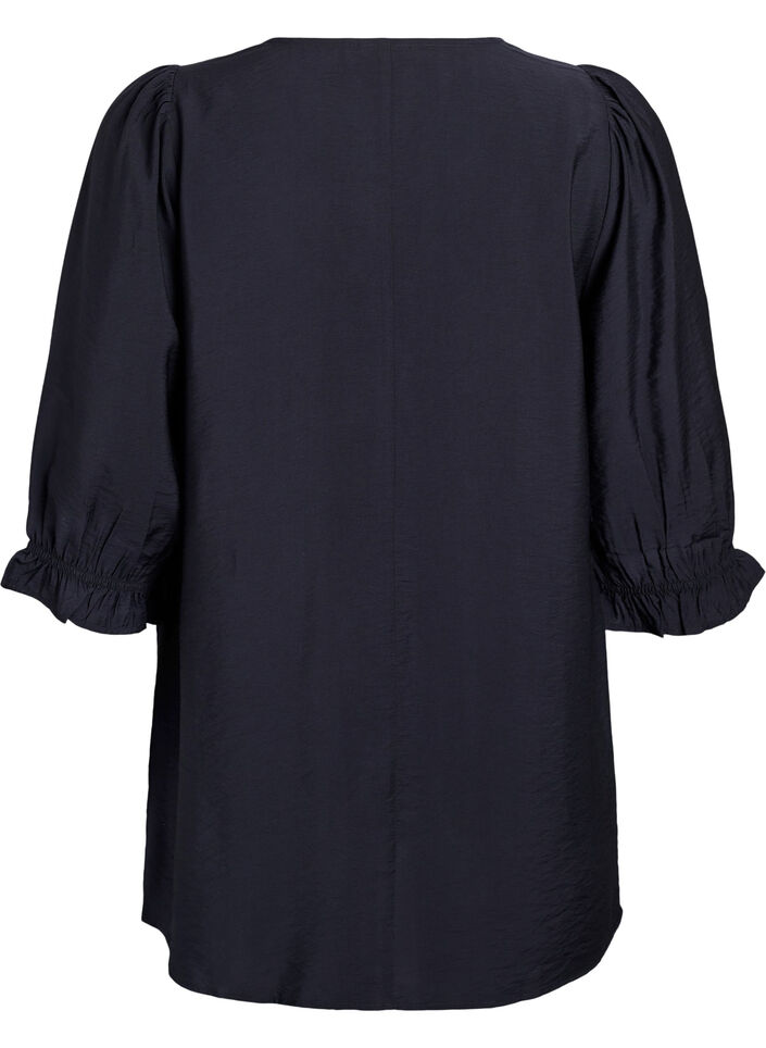 Tunic with 3/4 sleeves and a V-neck, Black, Packshot image number 1