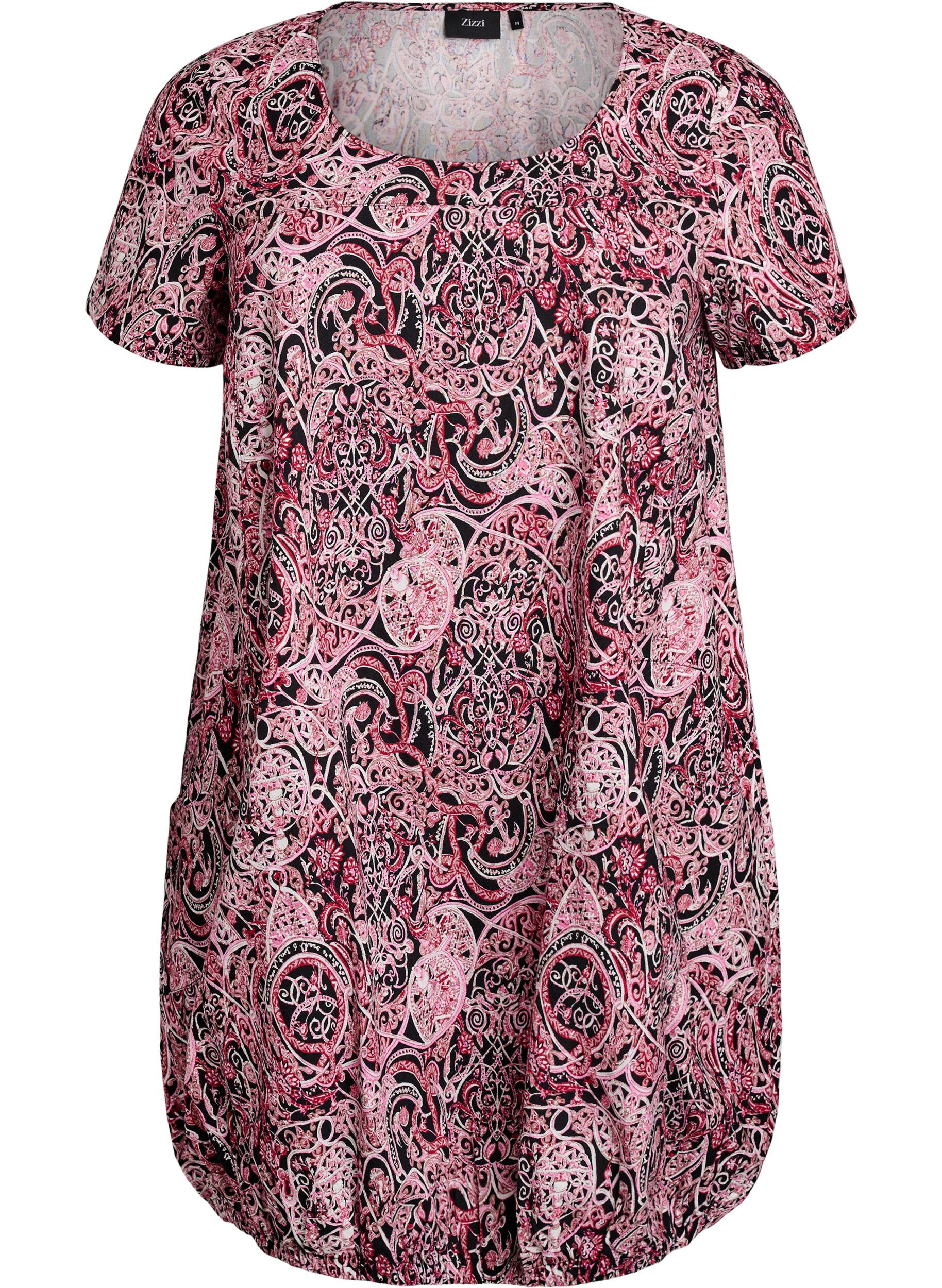Short-sleeved cotton dress with print