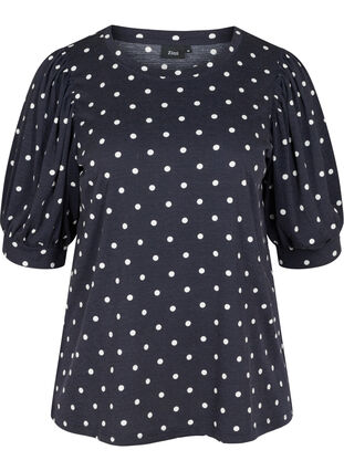 Dotted t-shirt with puff sleeves, NS w. White Dots, Packshot image number 0