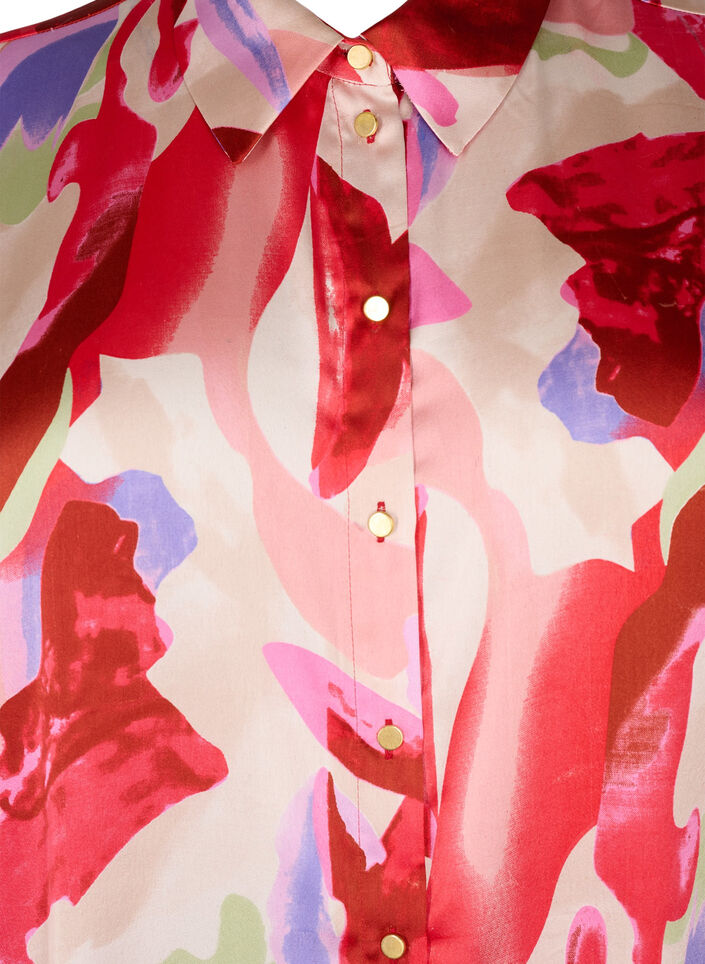 Long satin shirt with print, Geranium Graphic AOP, Packshot image number 2