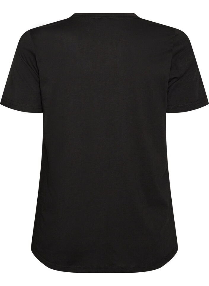 Cotton T-shirt with text badge, Black, Packshot image number 1