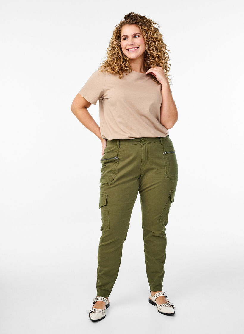 Slim fit trousers with cargo pockets, Green, Model image number 0