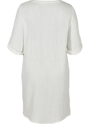 Cotton dress with buttons and 3/4 sleeves, Bright White, Packshot image number 1