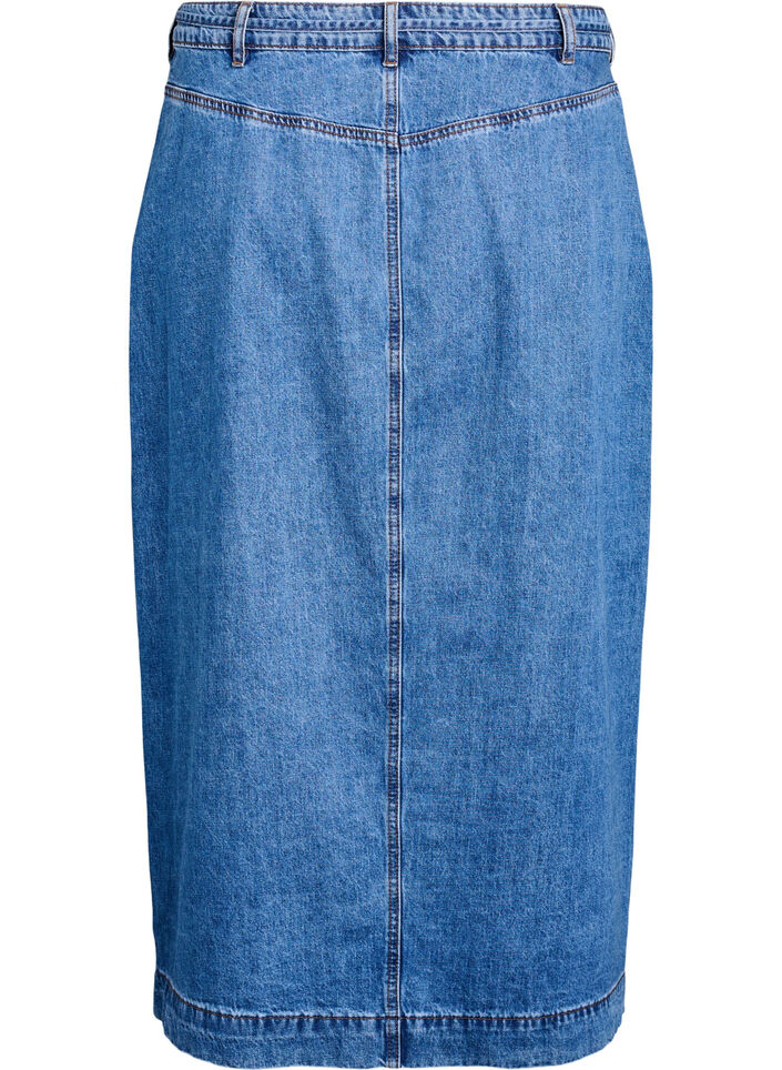 Denim maxi skirt with tie belt, Blue Denim, Packshot image number 1