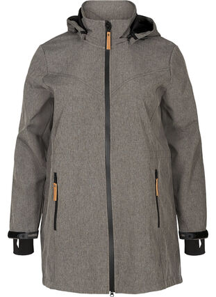 Softshell jacket with a hood and pockets, Medium Grey Melange, Packshot image number 0