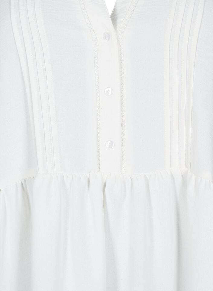 FLASH - Short dress with pleats and long sleeves, White, Packshot image number 2