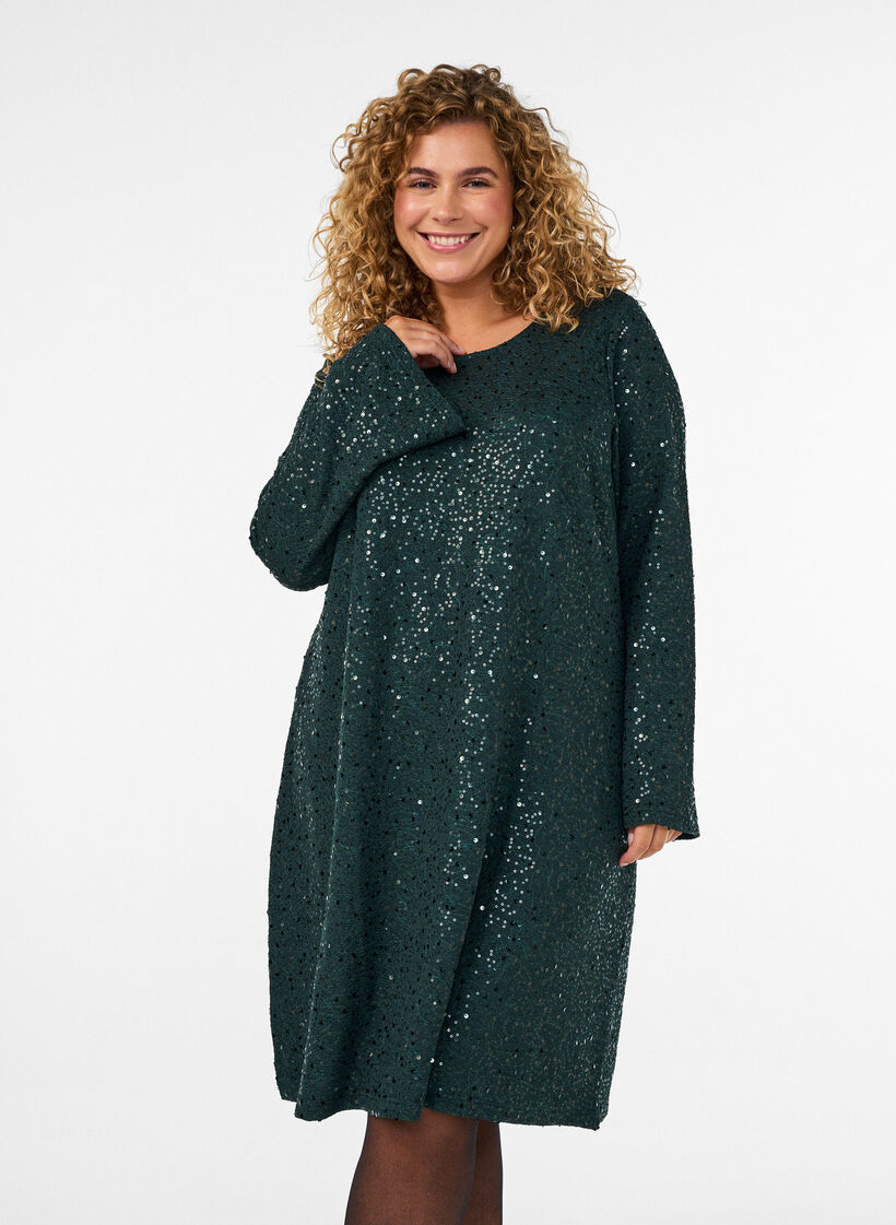 Short sequin dress with an A-line shape, Green, Model image number 0