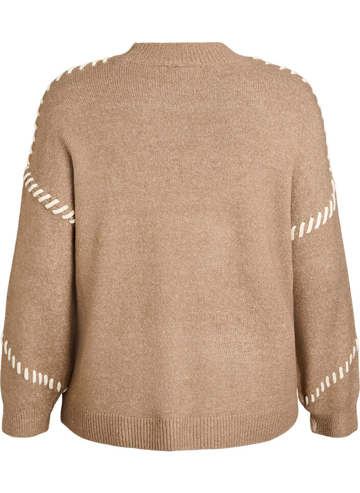 Jumper with decorative stitching, Brown, Packshot image number 1