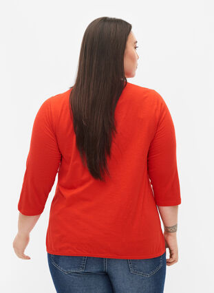 Cotton top with 3/4 sleeves, Fiery Red, Model image number 1