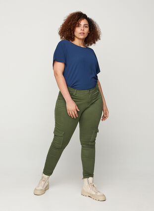 Ankle length cotton trousers, Army green , Model image number 1
