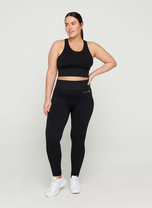 Cropped exercise tights with pattern, Black, Model image number 2