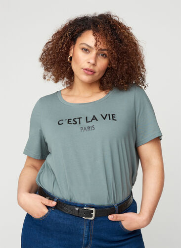 Short-sleeved t-shirt with print, Balsam Green PARIS, Model image number 0