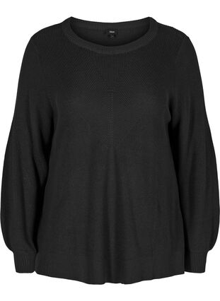 Plain knitted blouse with rib, Black, Packshot image number 0