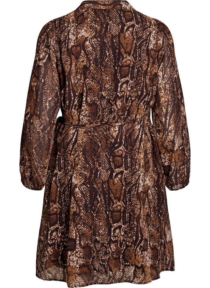 Knee-length wrap dress with animal print, Brown, Packshot image number 1