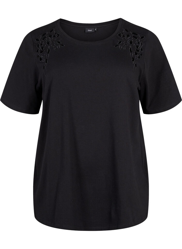 Organic cotton T-shirt with embroidery details, Black, Packshot image number 0