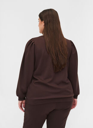 Sweat blouse with rounded neckline and balloon sleeves, Molé, Model image number 1