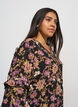 Blouse with floral print and ruffle details, Black, Model image number 3