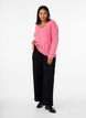 Knitted blouse with v-neck and long sleeves, Bubblegum Wh. Mel., Model image number 2
