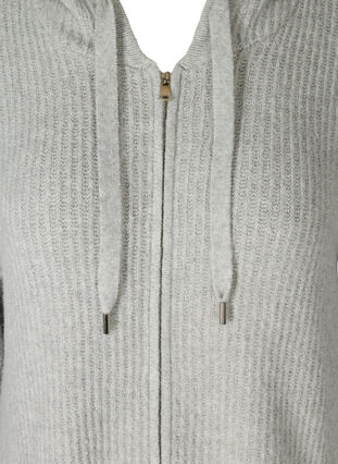 Long, hooded knit cardigan with zip, Light Grey Melange, Packshot image number 2