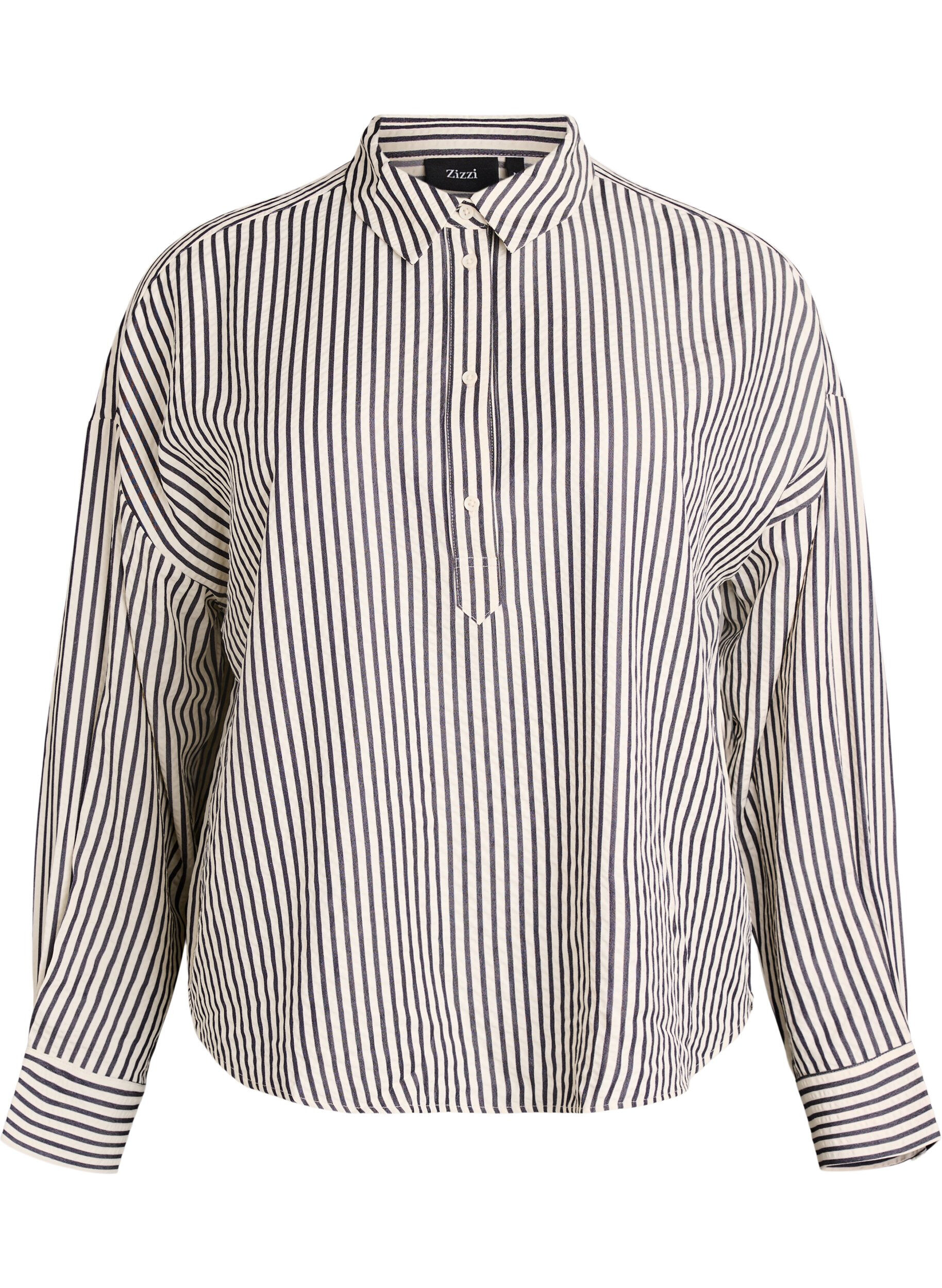 Striped shirt with button detail on the back