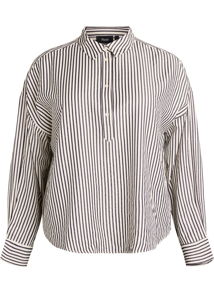 Striped shirt with button detail on the back, Black, Packshot image number 0