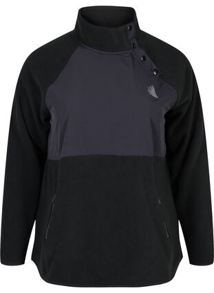 Fleece jacket with buttons and pockets, Black, Packshot image number 0